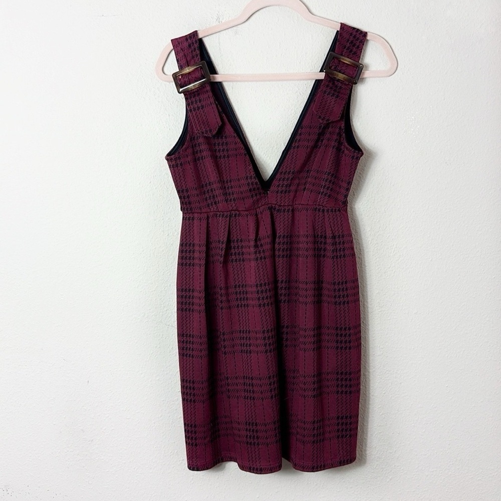 Burgundy & black plaid mini dress size M